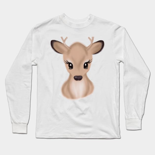 Cute Deer Drawing Long Sleeve T-Shirt by Play Zoo